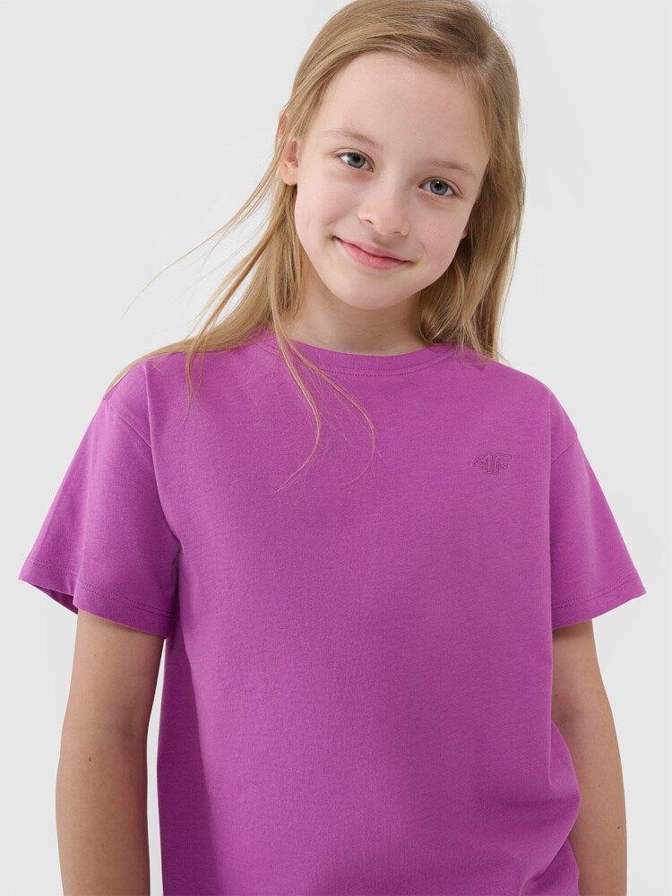 T-shirt oversize gładki dziewczęcy - różowy