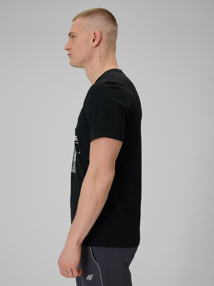 T-shirt regular z nadrukiem męski - czarny