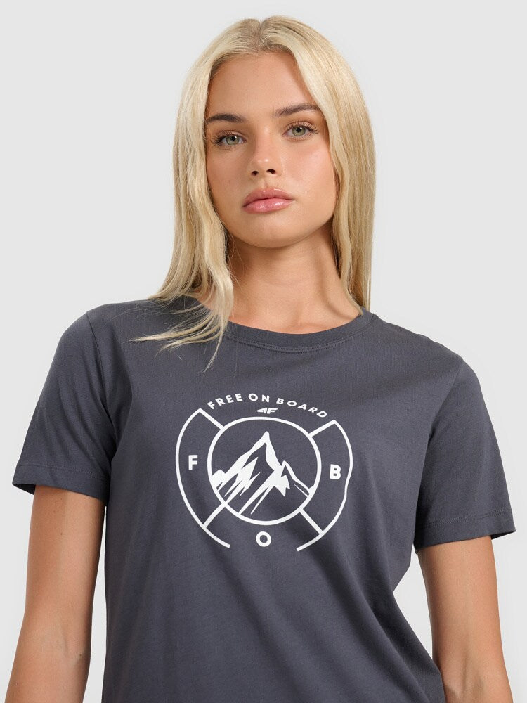 T-shirt regular z nadrukiem damski - zielony
