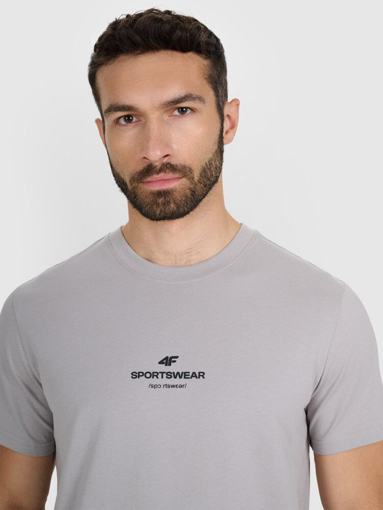 T-shirt regular z nadrukiem męski - szary