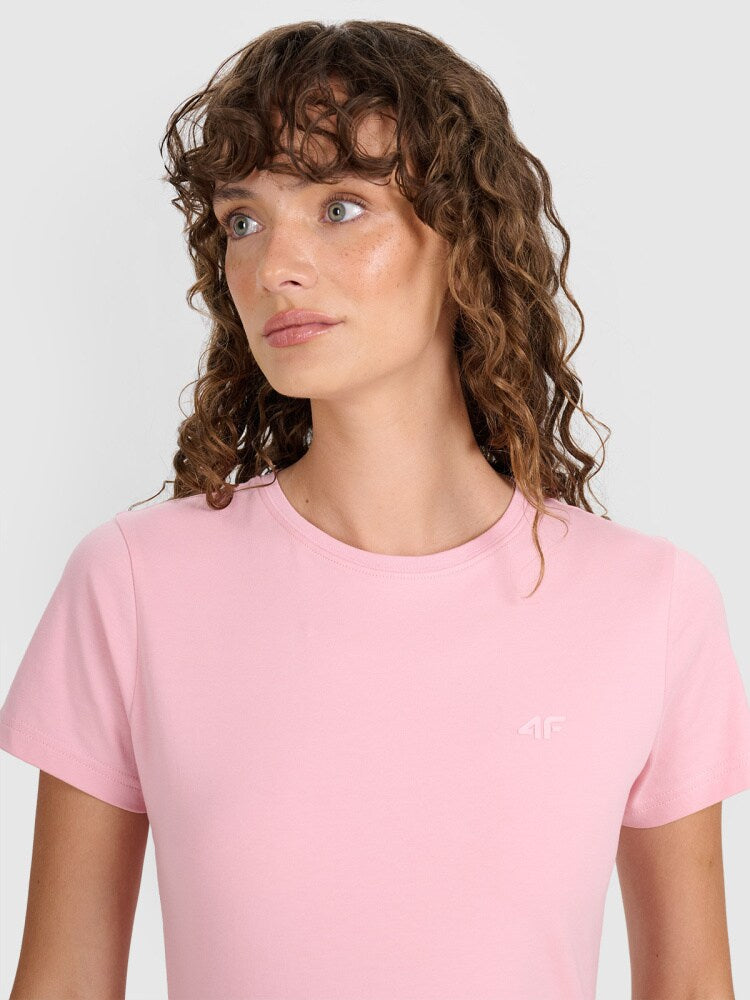 T-shirt slim gładki damski - granatowy