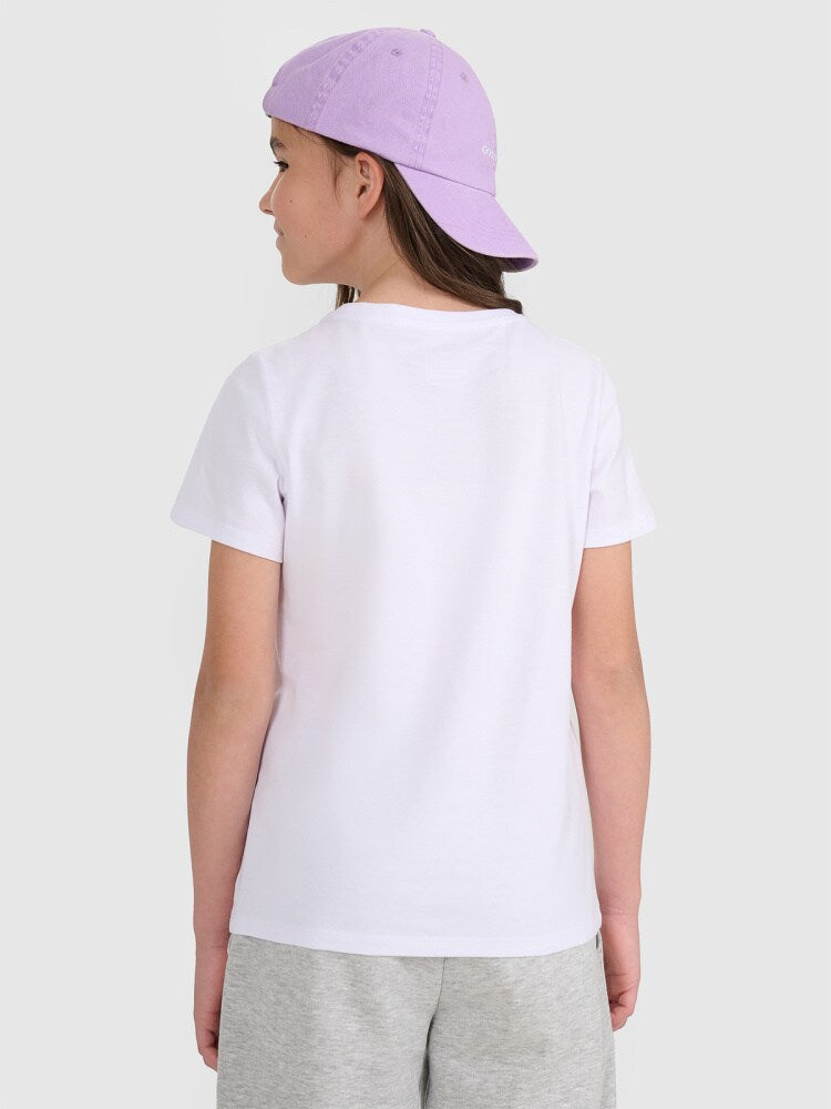 T-shirt regular gładki dziewczęcy - biały