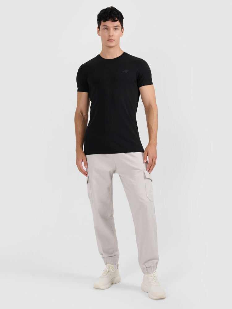 T-shirt slim gładki męski - czarny