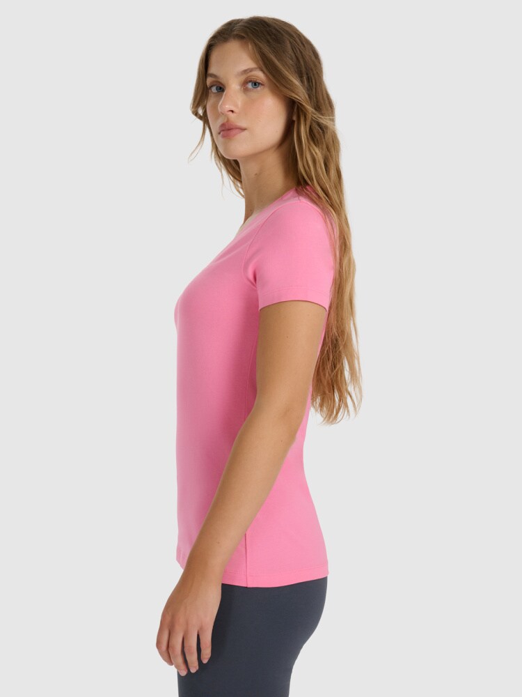 T-shirt slim gładki damski - czarny