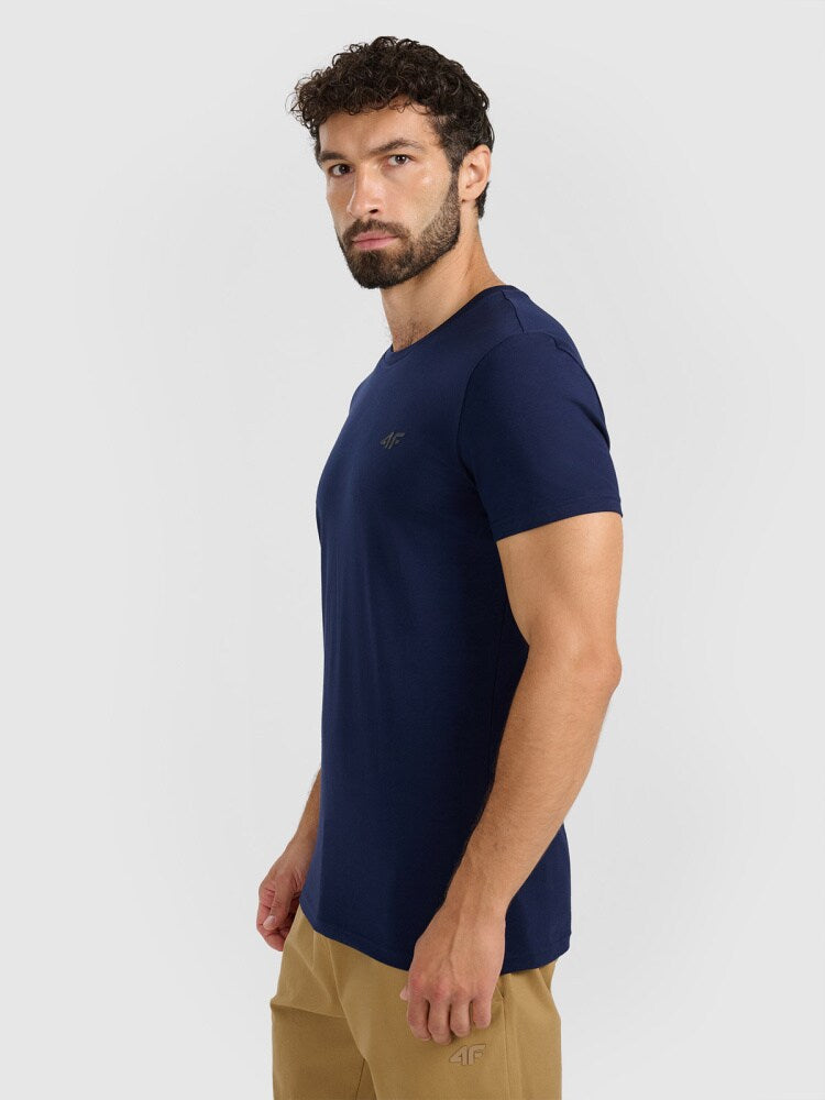 T-shirt slim gładki męski - granatowy