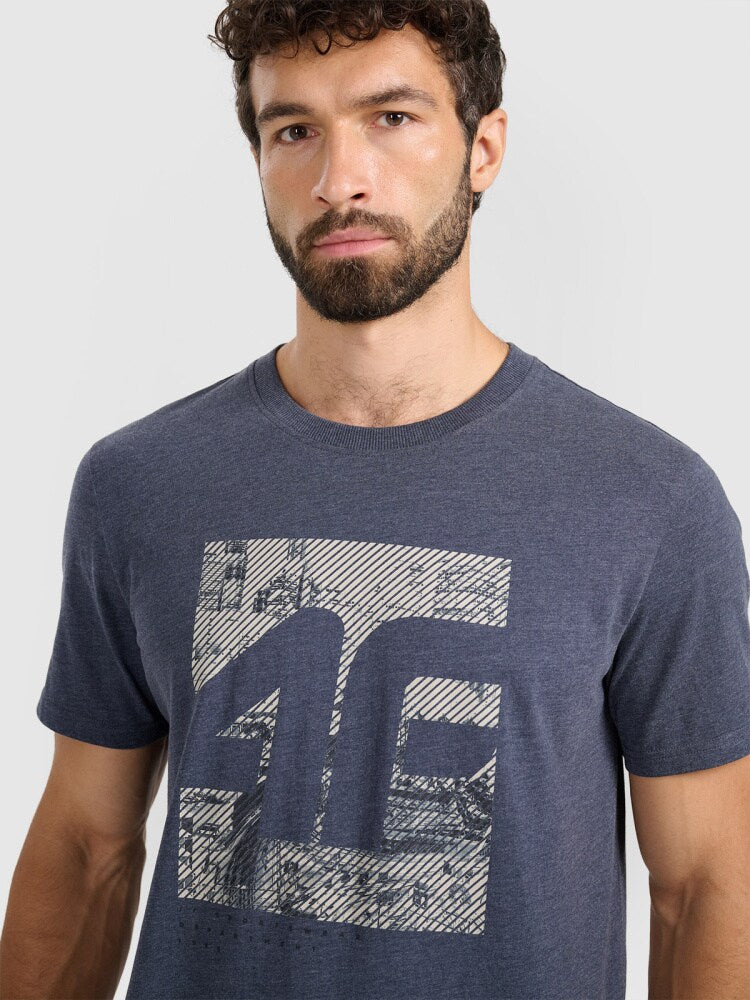 T-shirt regular z nadrukiem męski - szary