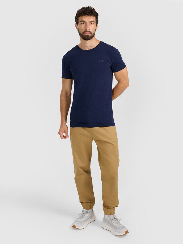 T-shirt slim gładki męski - granatowy