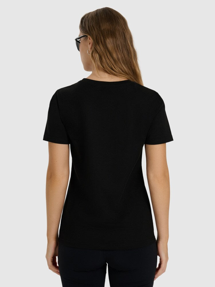 T-shirt regular gładki damski - czarny