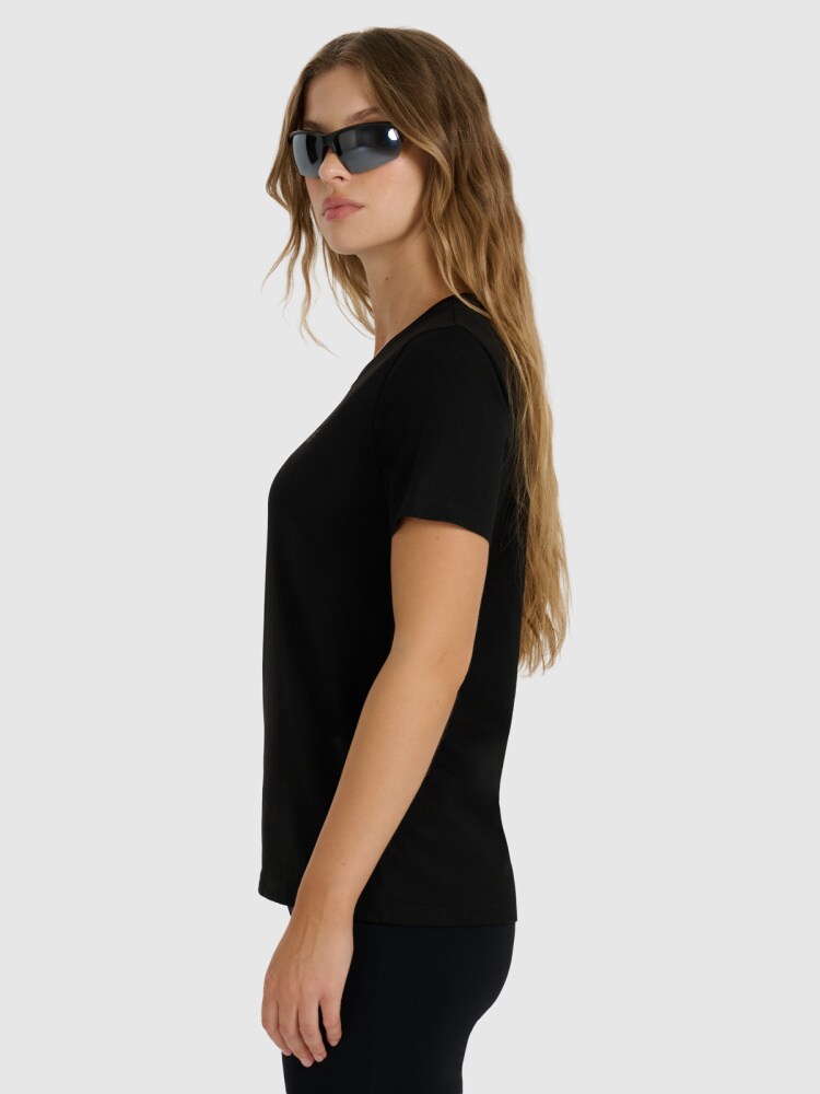 T-shirt regular gładki damski - czarny