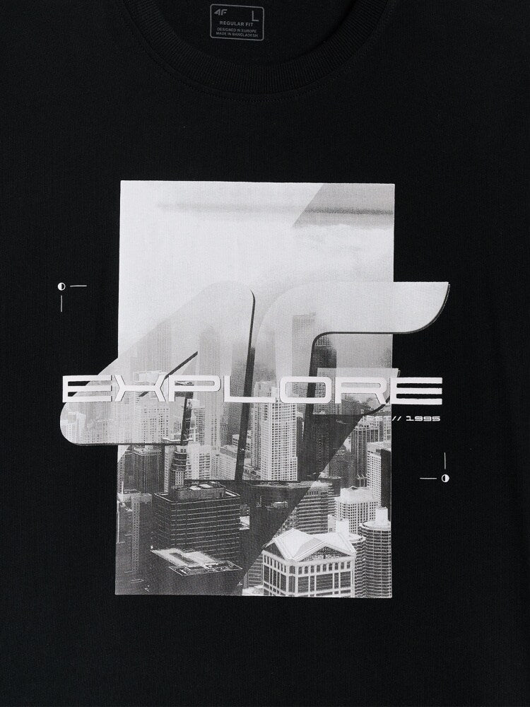 T-shirt regular z nadrukiem męski - czarny