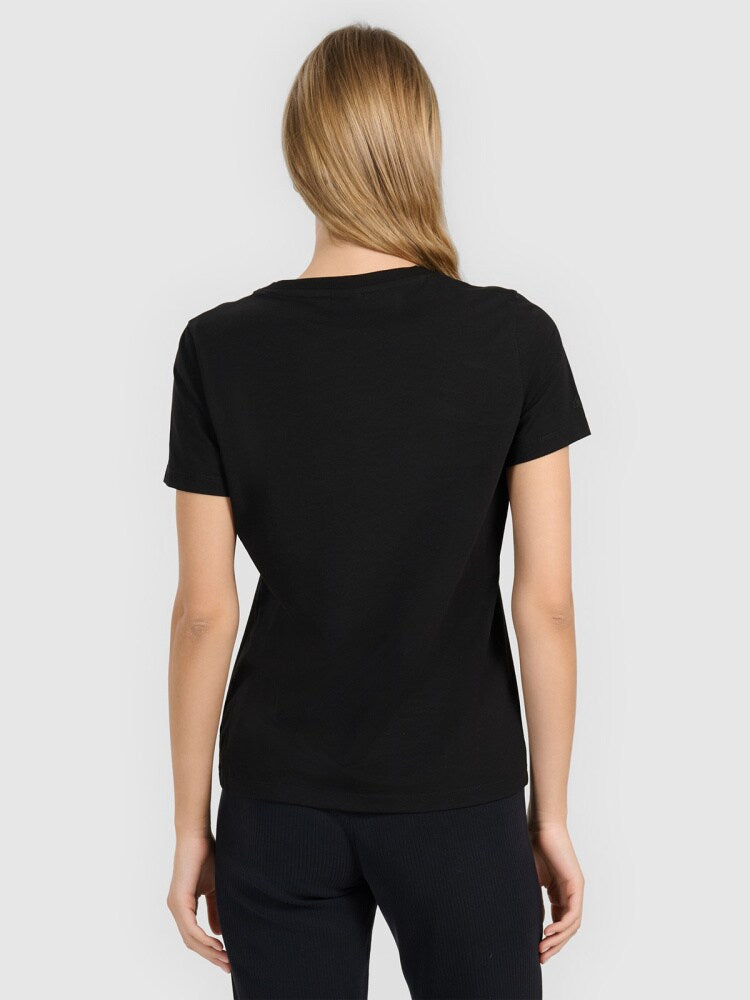 T-shirt regular gładki damski - czarny