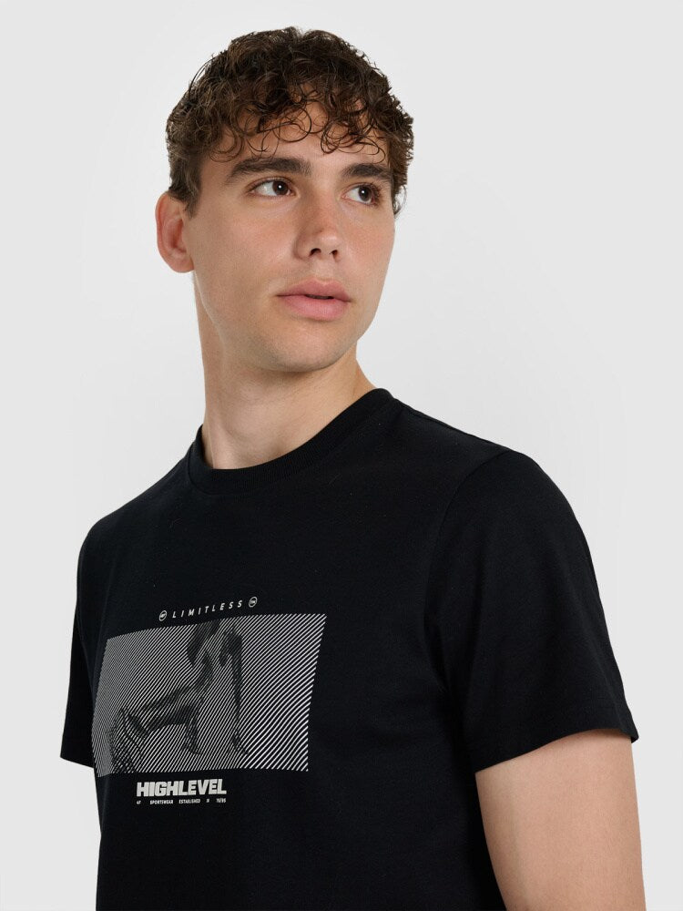 T-shirt regular z nadrukiem męski - granatowy