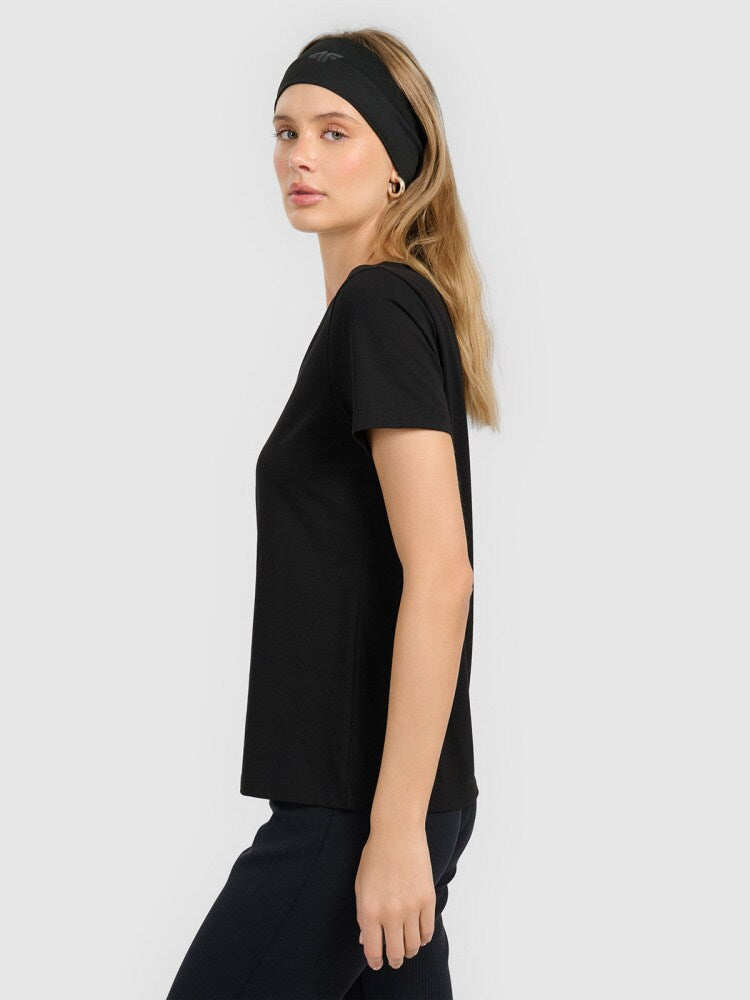 T-shirt regular gładki damski - czarny