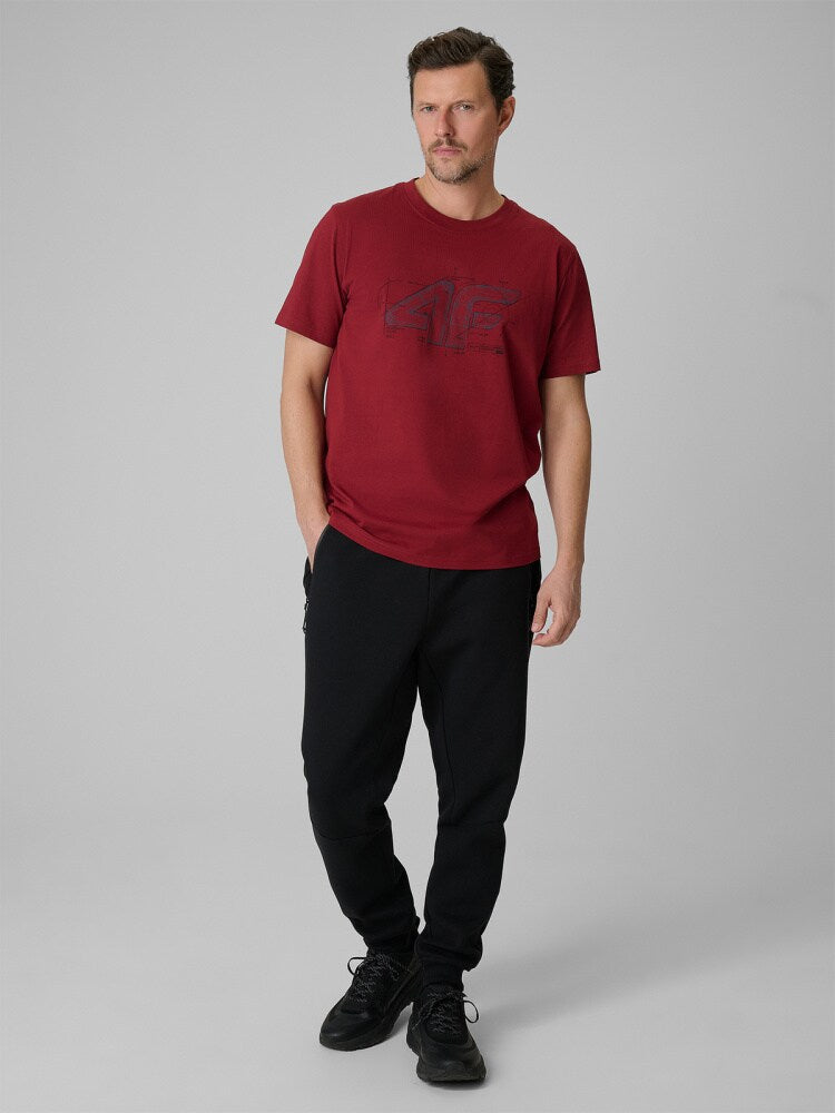 T-shirt regular z nadrukiem męski - czerwony