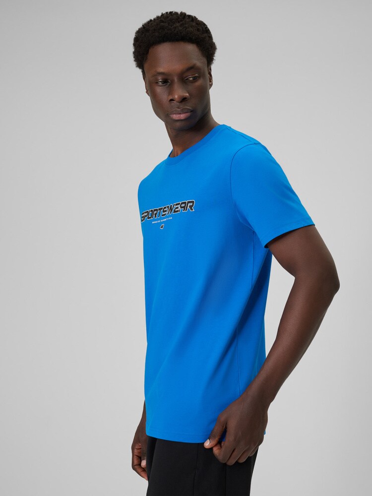 T-shirt regular z nadrukiem męski - niebieski