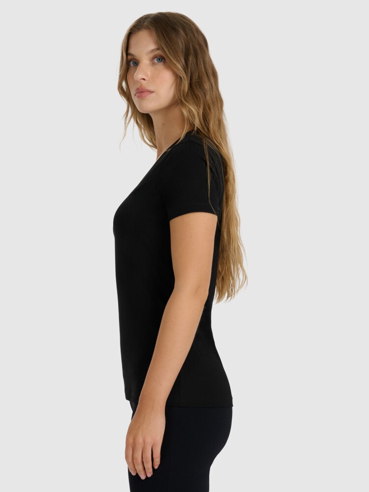 T-shirt slim gładki damski - czarny