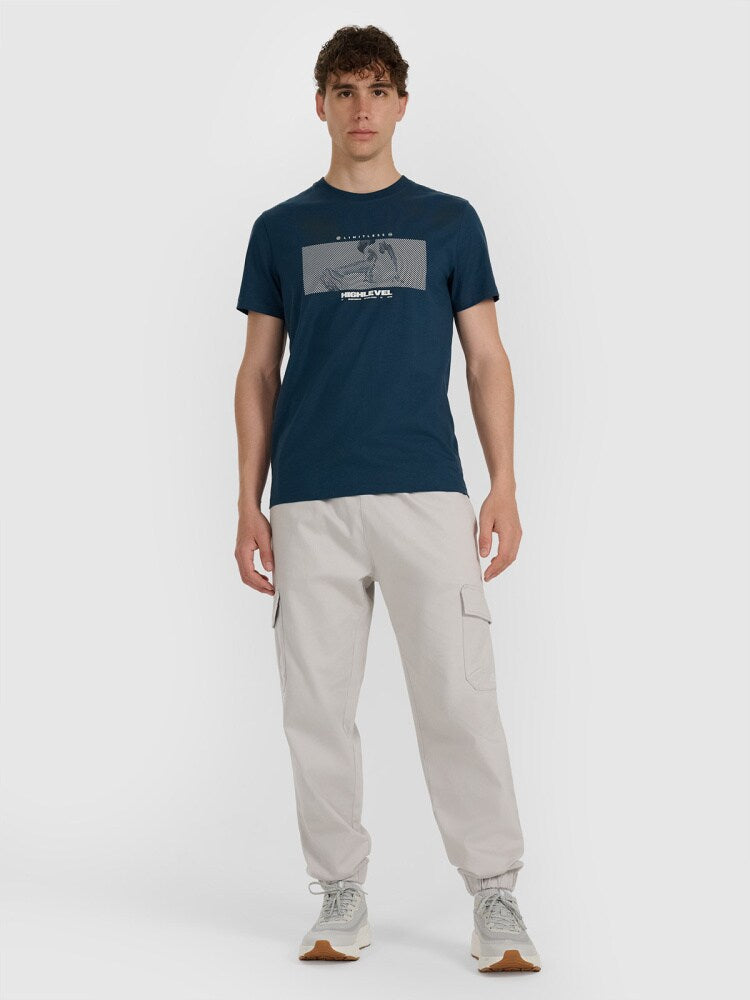 T-shirt regular z nadrukiem męski - granatowy