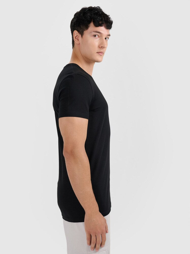 T-shirt slim gładki męski - czarny
