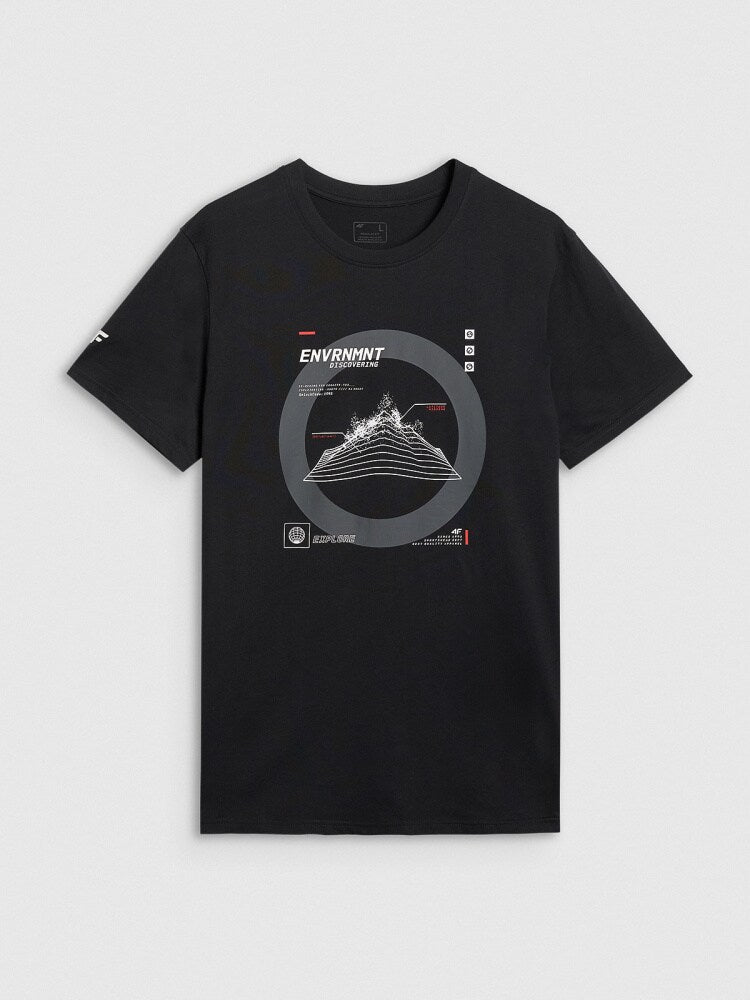 T-shirt regular z nadrukiem męski - czarny