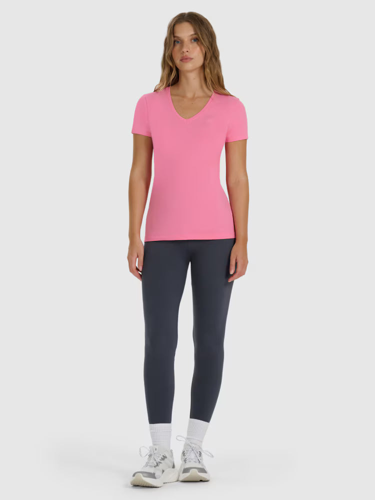 T-shirt slim gładki damski - czarny