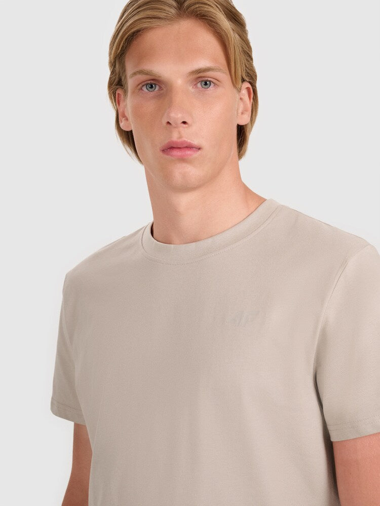 T-shirt regular gładki męski - beżowy