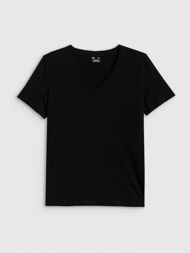 T-shirt regular gładki damski - czarny