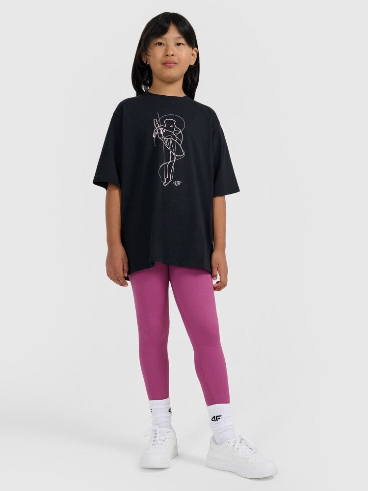 T-shirt oversize z nadrukiem dziewczęcy - różowy