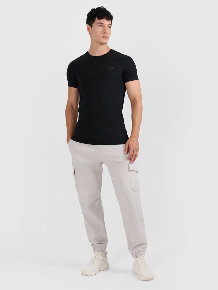T-shirt slim gładki męski - czarny
