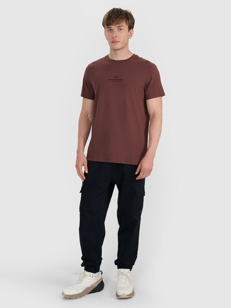 T-shirt regular z nadrukiem męski - szary