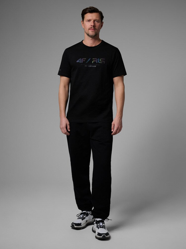 T-shirt regular z nadrukiem męski FIVO x Robert Lewandowski - czarny