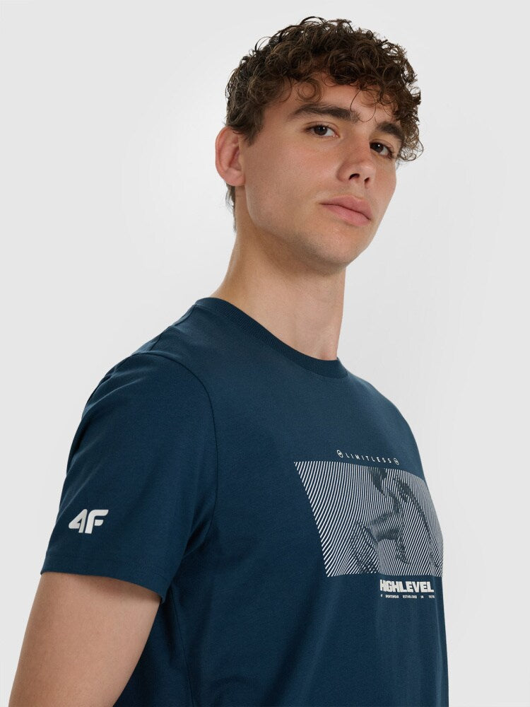 T-shirt regular z nadrukiem męski - granatowy