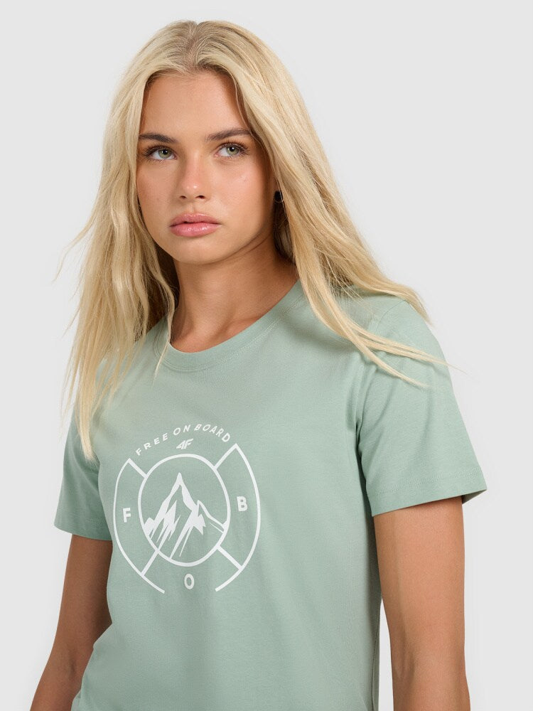 T-shirt regular z nadrukiem damski - zielony