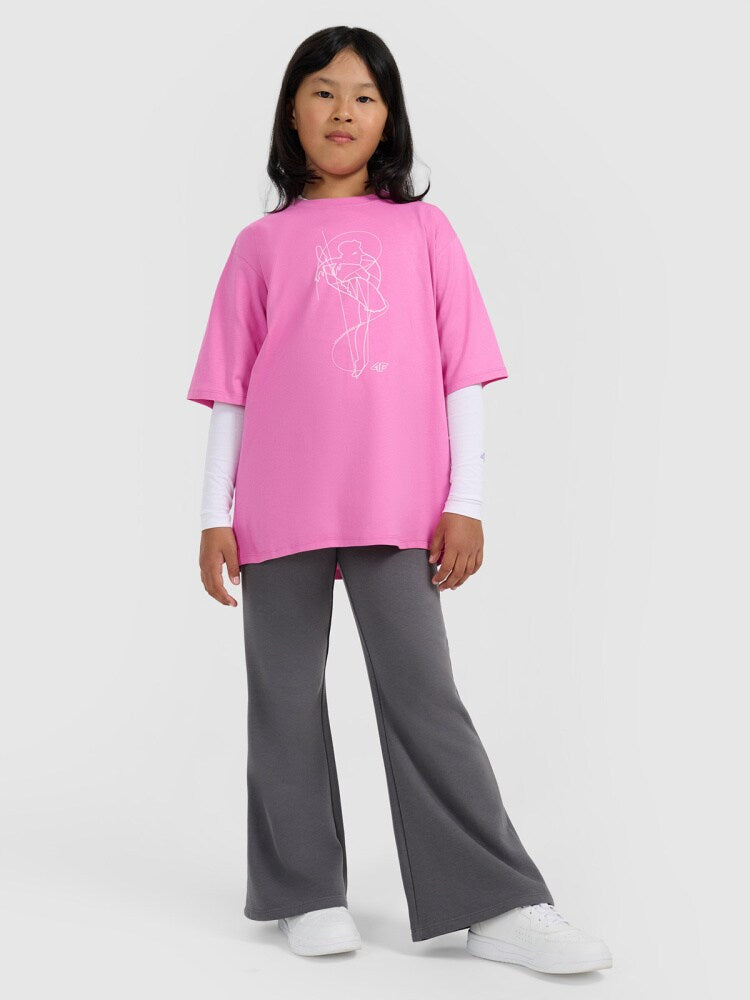 T-shirt oversize z nadrukiem dziewczęcy - różowy