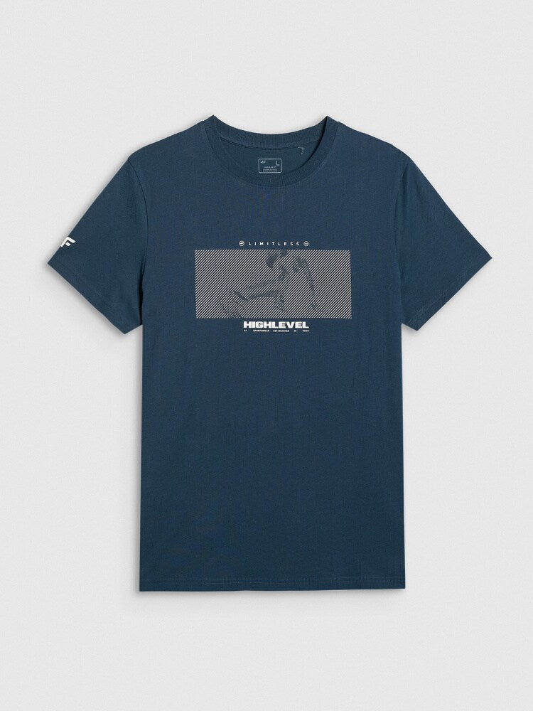 T-shirt regular z nadrukiem męski - granatowy