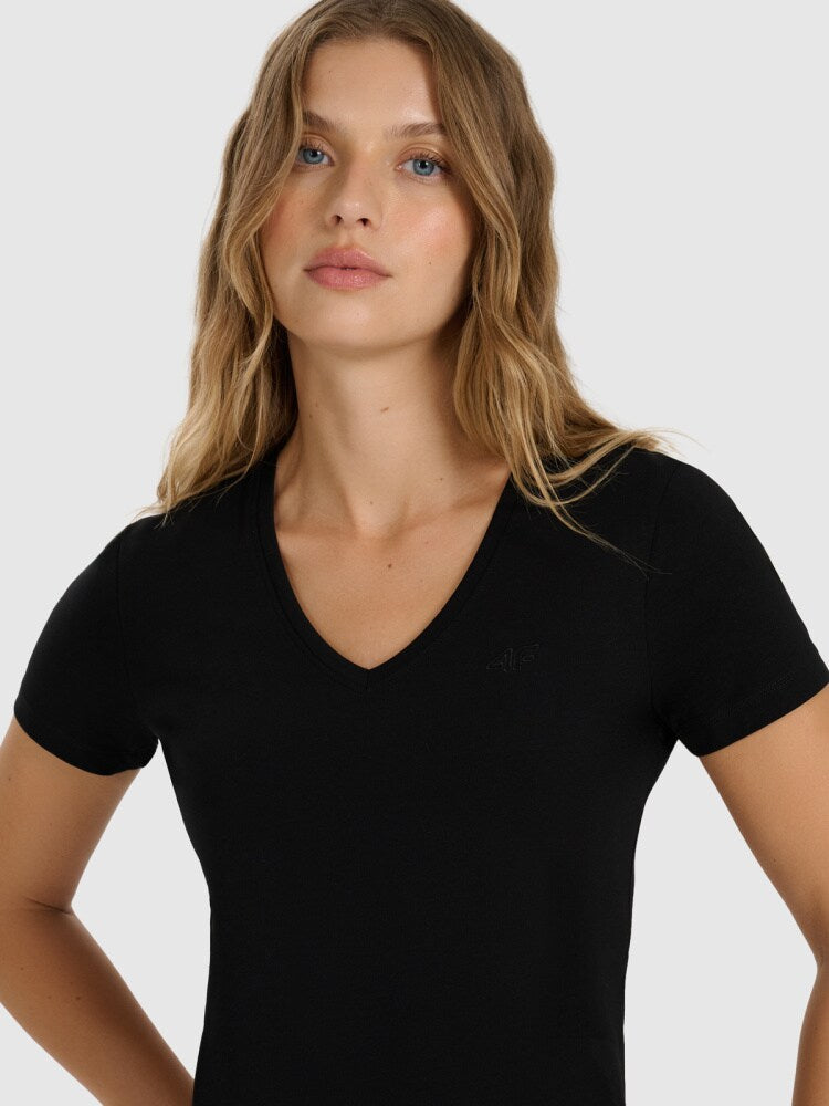 T-shirt slim gładki damski - czarny
