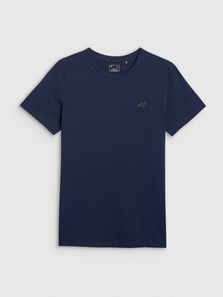 T-shirt slim gładki męski - granatowy