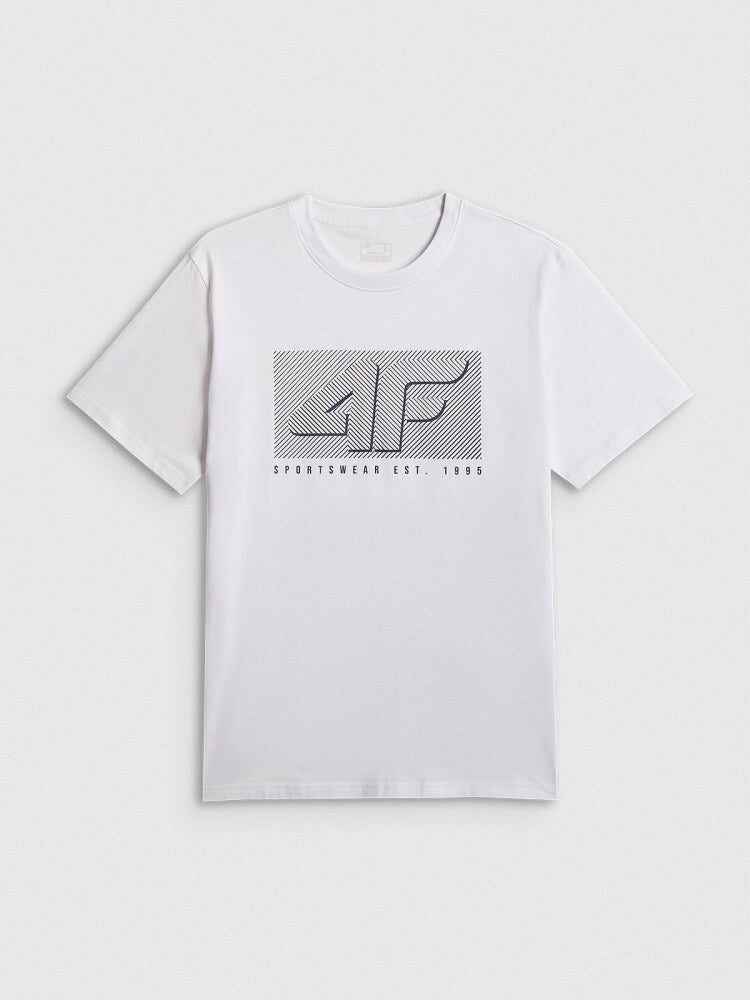 T-shirt regular z nadrukiem męski - biały