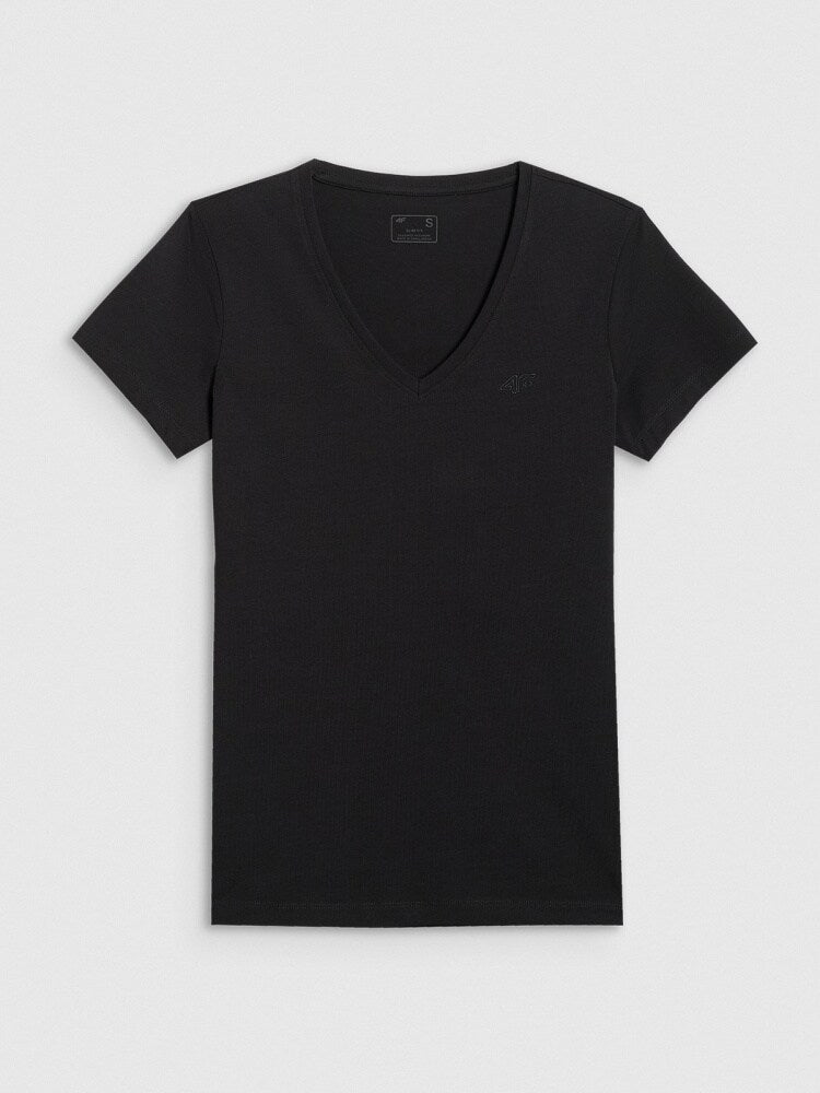 T-shirt slim gładki damski - czarny