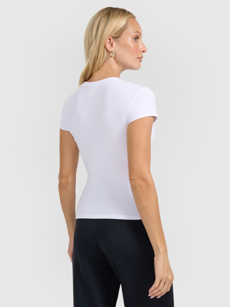 T-shirt slim gładki damski - biały
