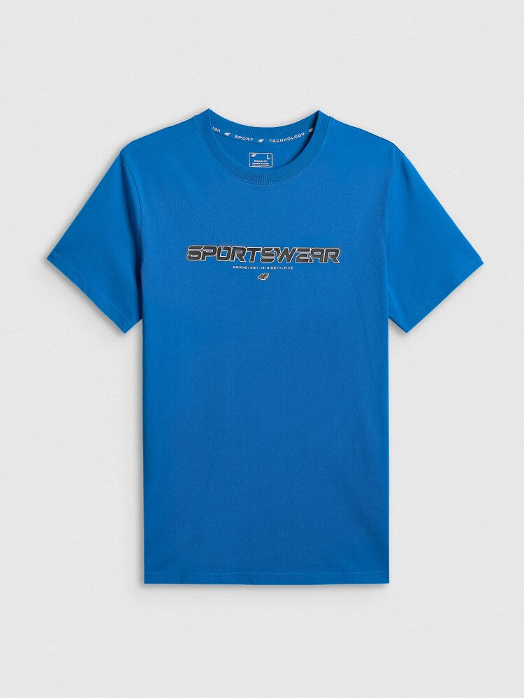T-shirt regular z nadrukiem męski - niebieski