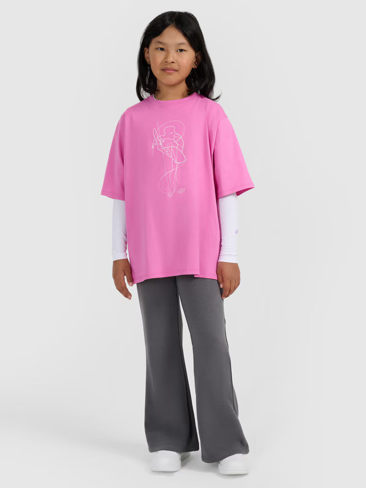 T-shirt oversize z nadrukiem dziewczęcy - różowy