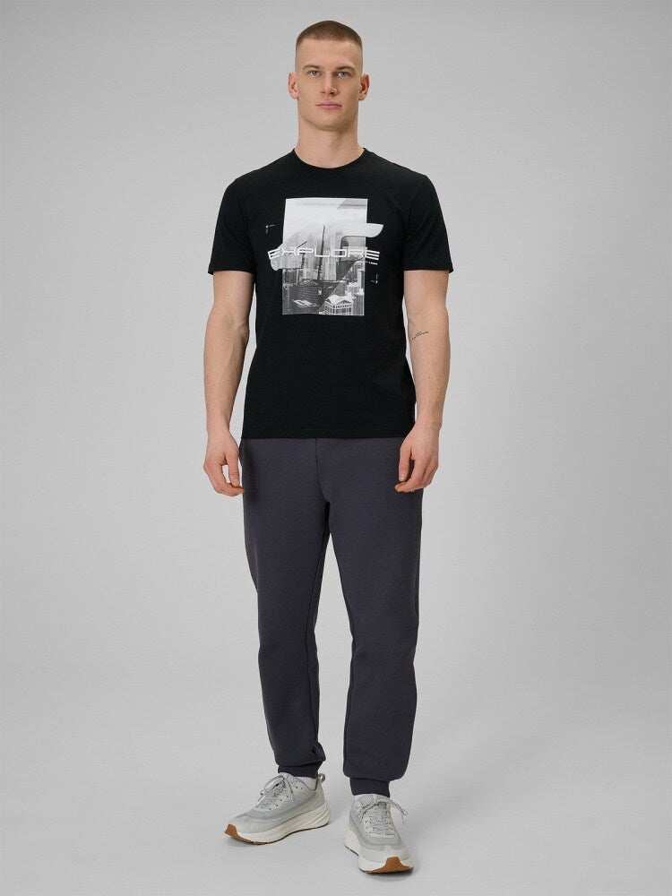 T-shirt regular z nadrukiem męski - czarny