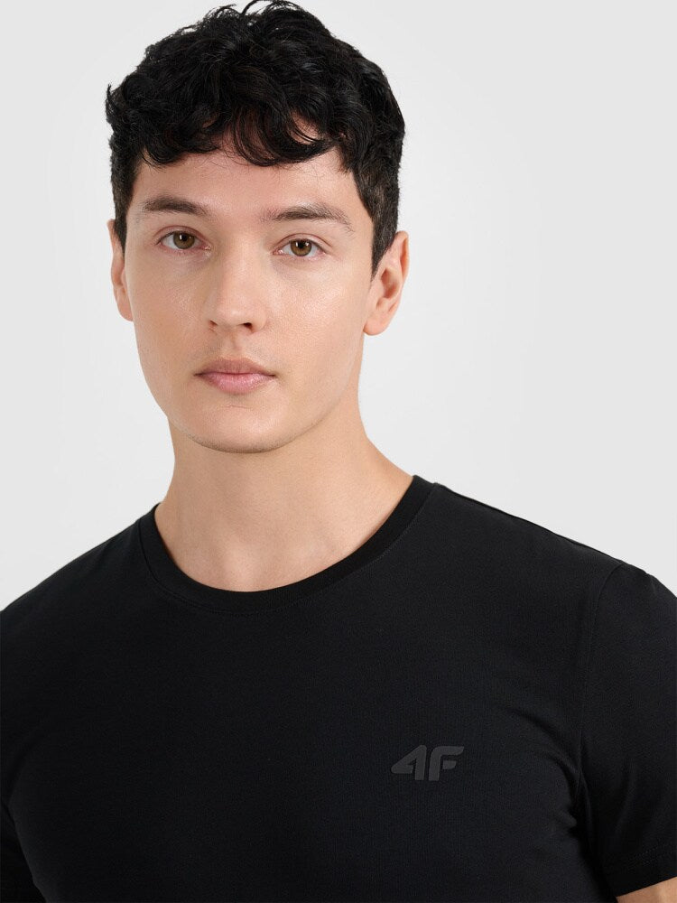 T-shirt slim gładki męski - czarny