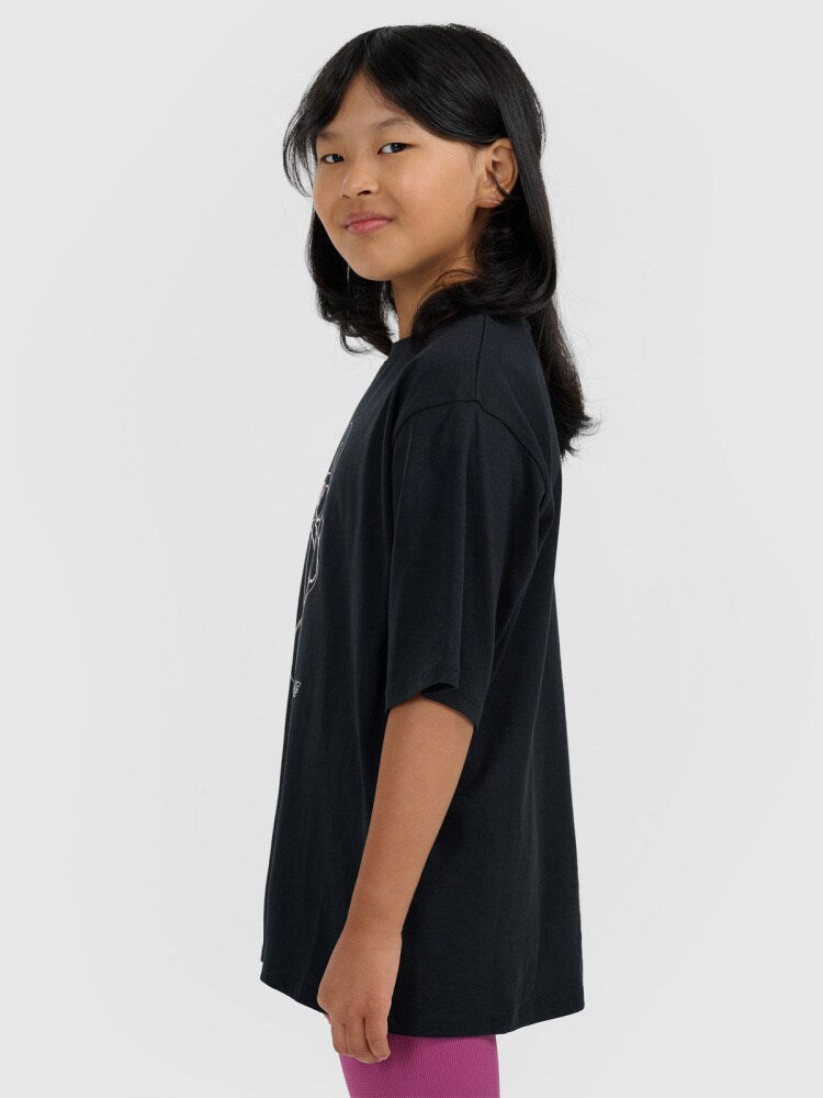 T-shirt oversize z nadrukiem dziewczęcy - różowy