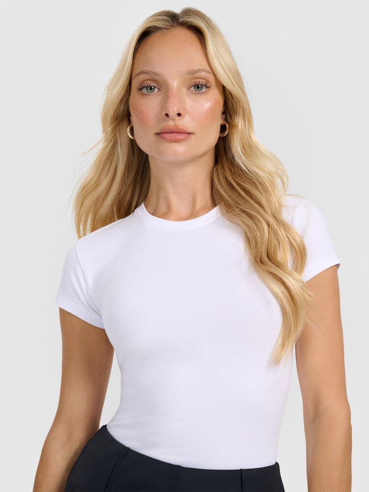 T-shirt slim gładki damski - biały