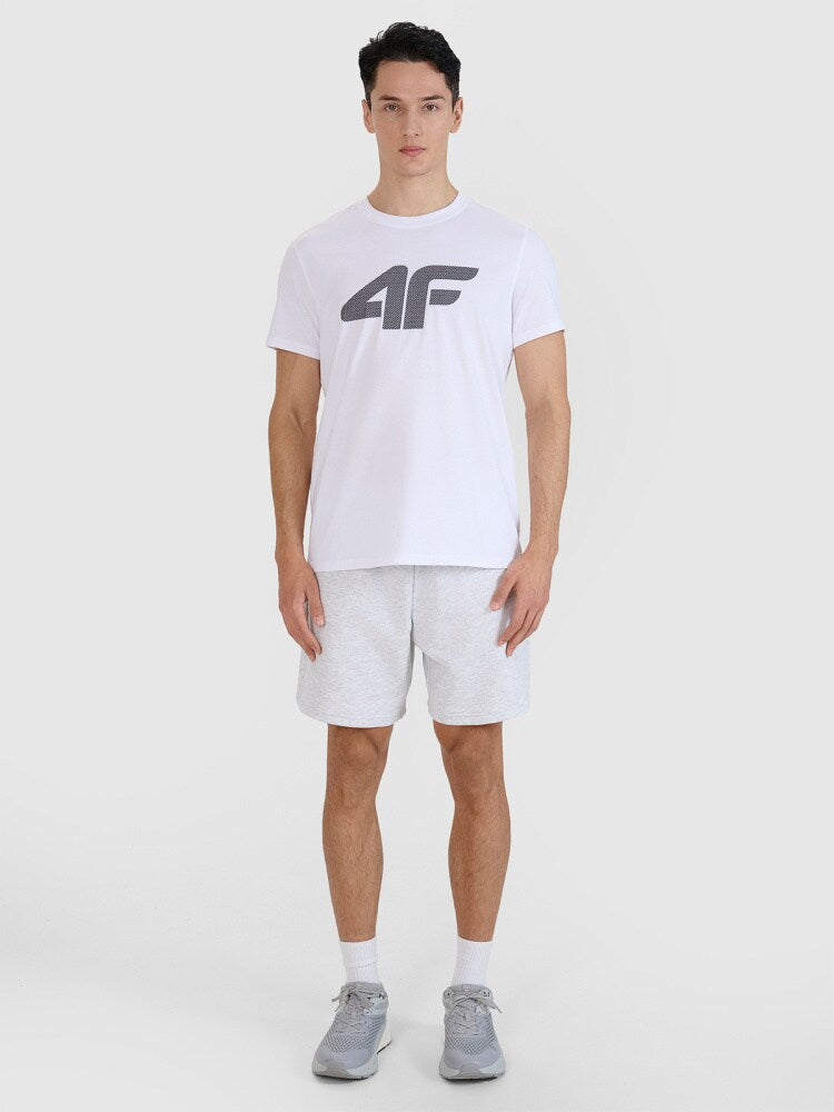 T-shirt regular z nadrukiem męski - biały
