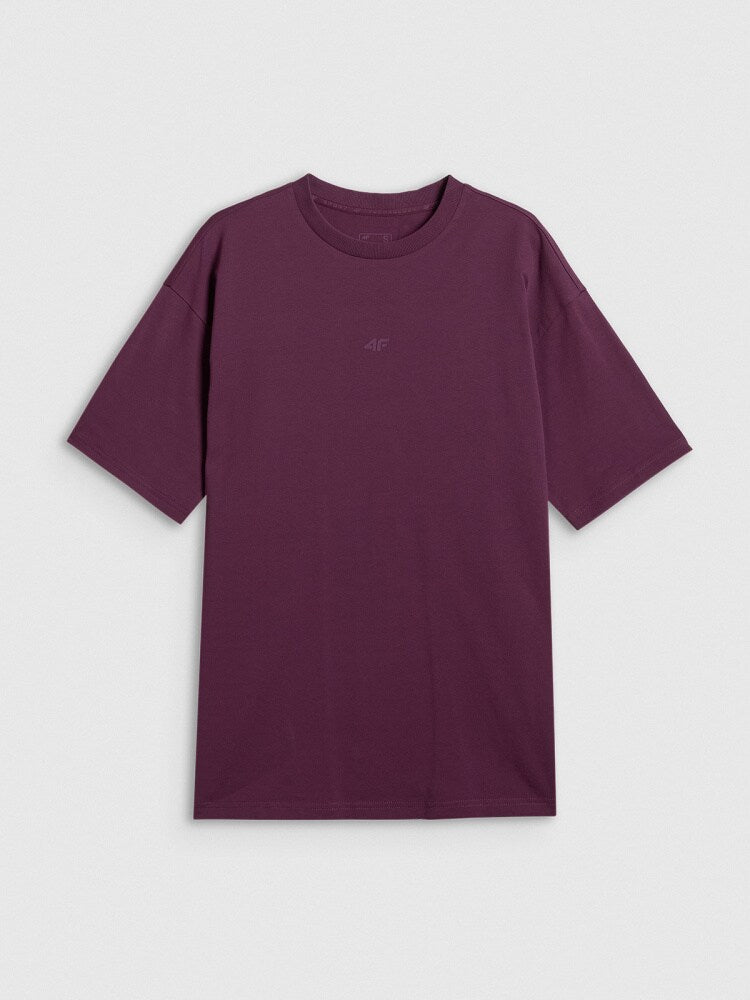 T-shirt loose gładki damski - burgundowy