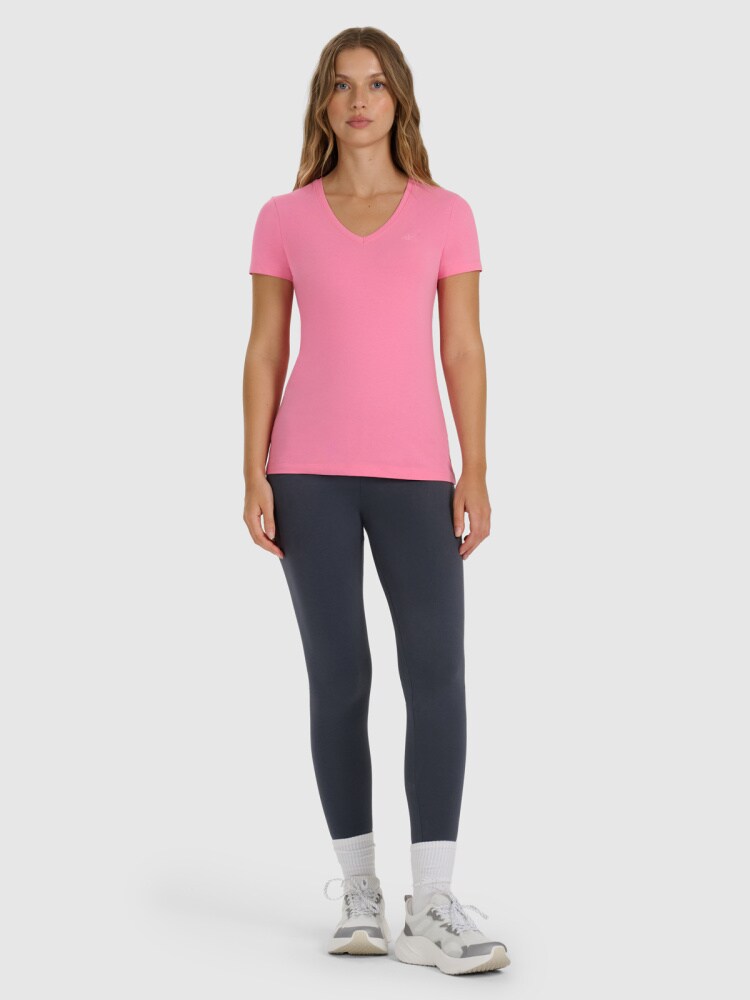 T-shirt slim gładki damski - czarny