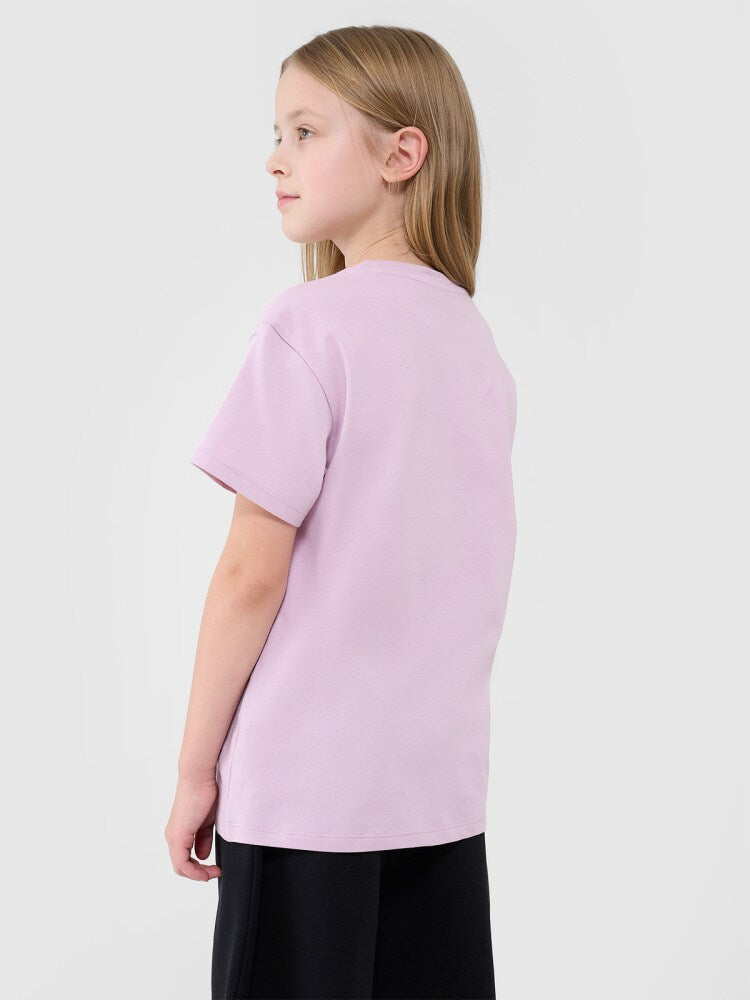 T-shirt oversize gładki dziewczęcy - różowy