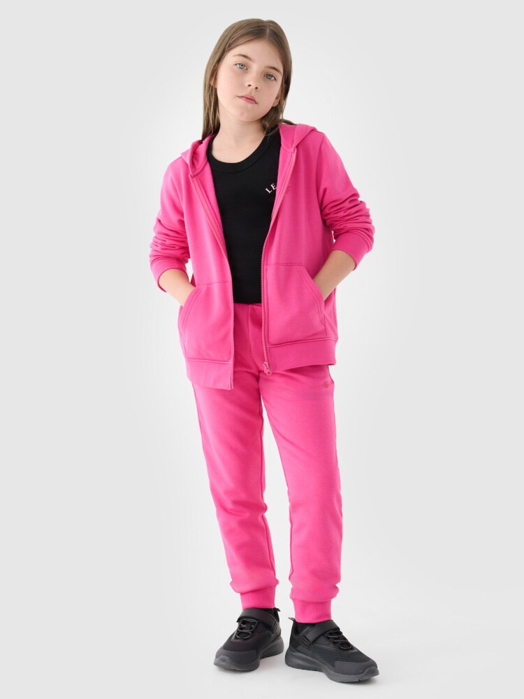 Bluza dresowa rozpinana z kapturem dziewczęca - pudrowy róż